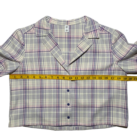 BP. | Women | Purple Ivory Veronika Plaid Crop Camp Button Front Top | Small - Picture 5 of 9